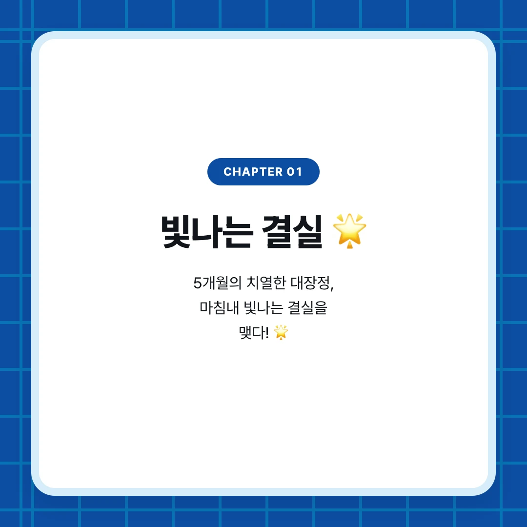 chapter 01. 빛나는 결실 🌟. 5개월의 치열한 대장정, 마침내 빛나는 결실을 맺다! 🌟