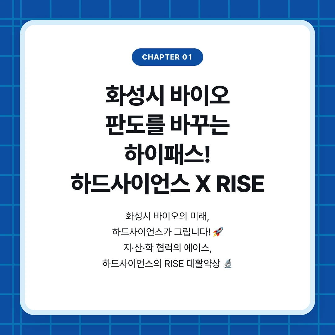 chapter 01. 화성시 바이오 판도를 바꾸는 하이패스! 하드사이언스 X RISE. 화성시 바이오의 미래, 하드사이언스가 그립니다! 🚀 지·산·학 협력의 에이스, 하드사이언스의 RISE 대활약상 🔬