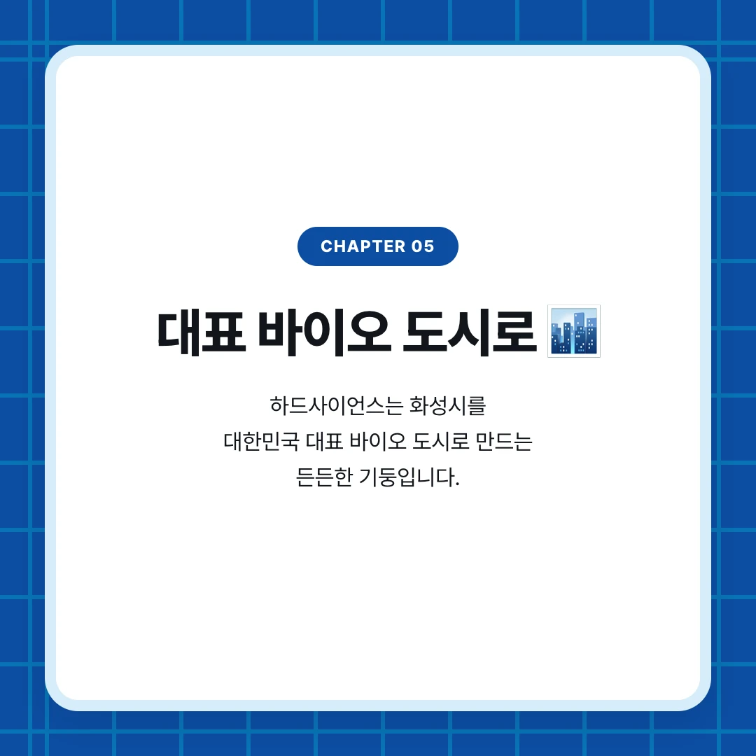chapter 05. 대표 바이오 도시로 🏙️. 하드사이언스는 화성시를 대한민국 대표 바이오 도시로 만드는 든든한 기둥입니다.